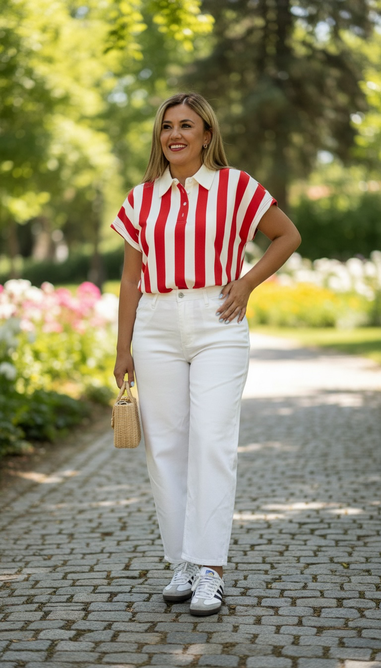 Blusa Tipo Polo A Rayas Rojo con Blanco